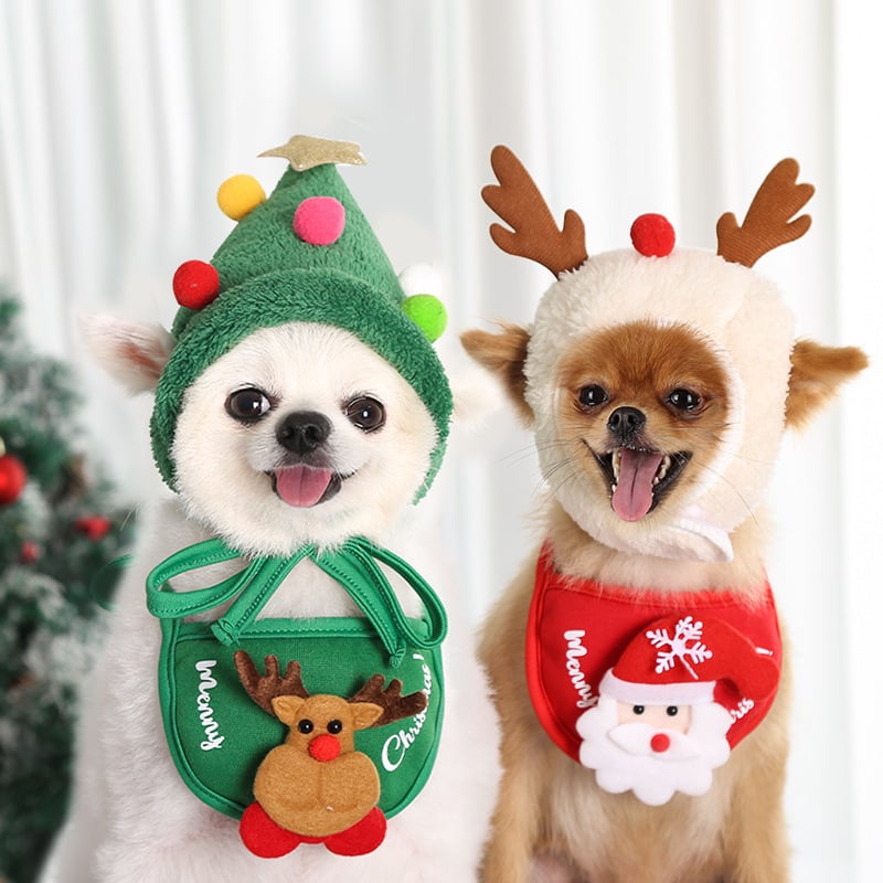 MerryPaws Holiday Hat + Bib Set