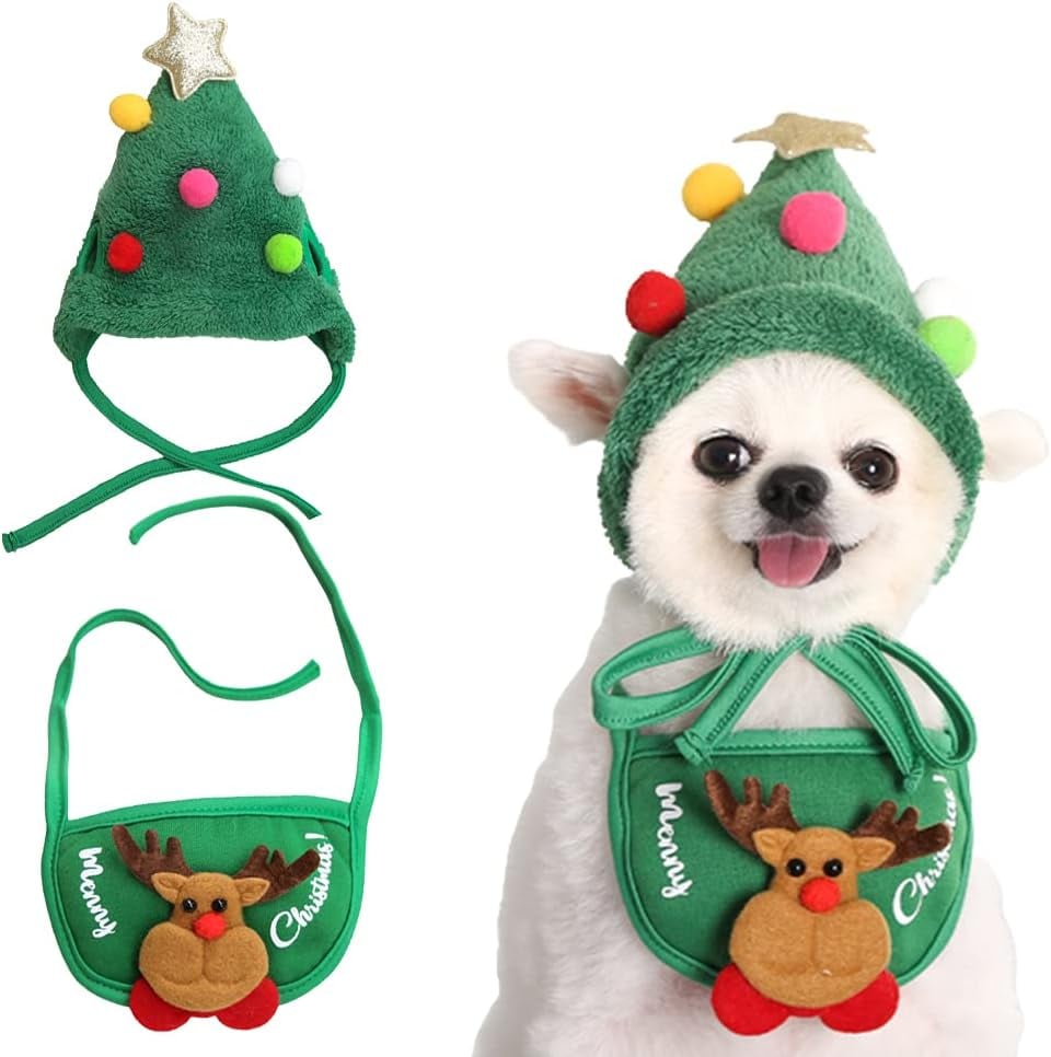 MerryPaws Holiday Hat + Bib Set