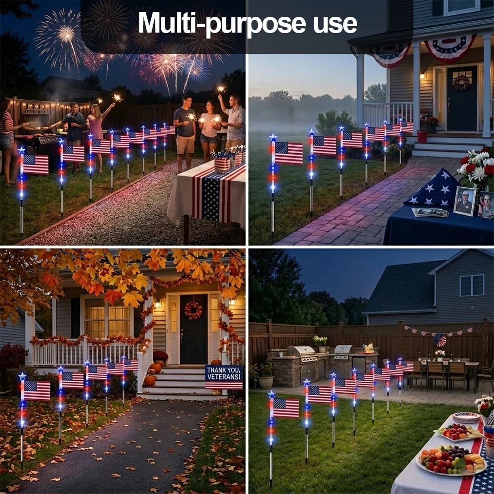 Solar American Flag Pathway Lights