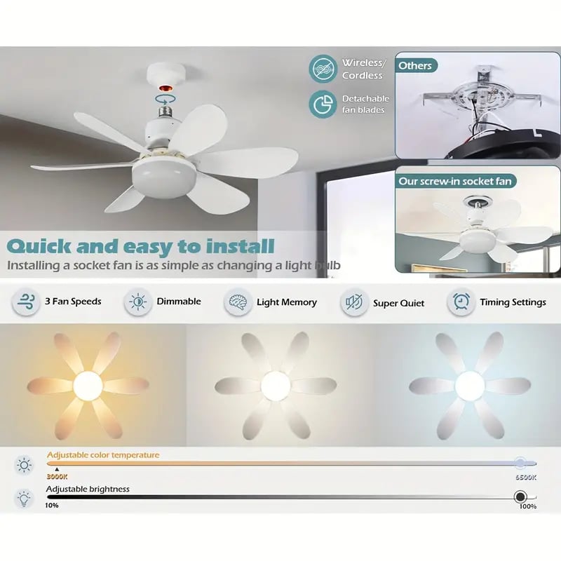 LED Ceiling Fan Light with Remote