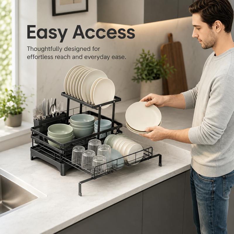2-Tier Self-Draining Dish Rack