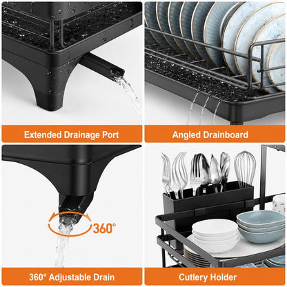 2-Tier Self-Draining Dish Rack