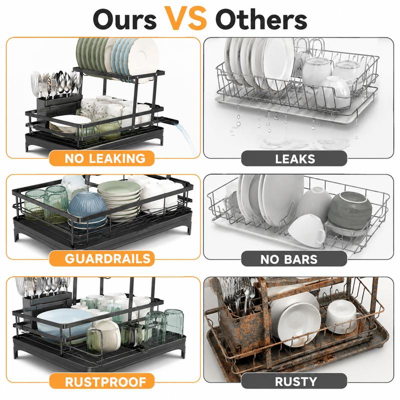 2-Tier Self-Draining Dish Rack
