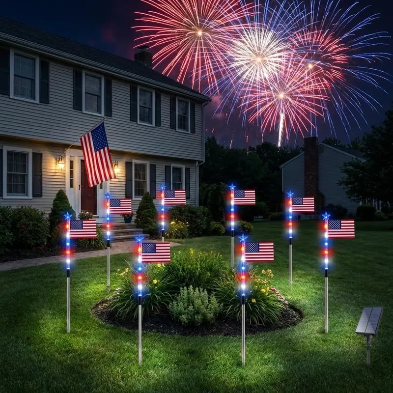 Solar American Flag Pathway Lights