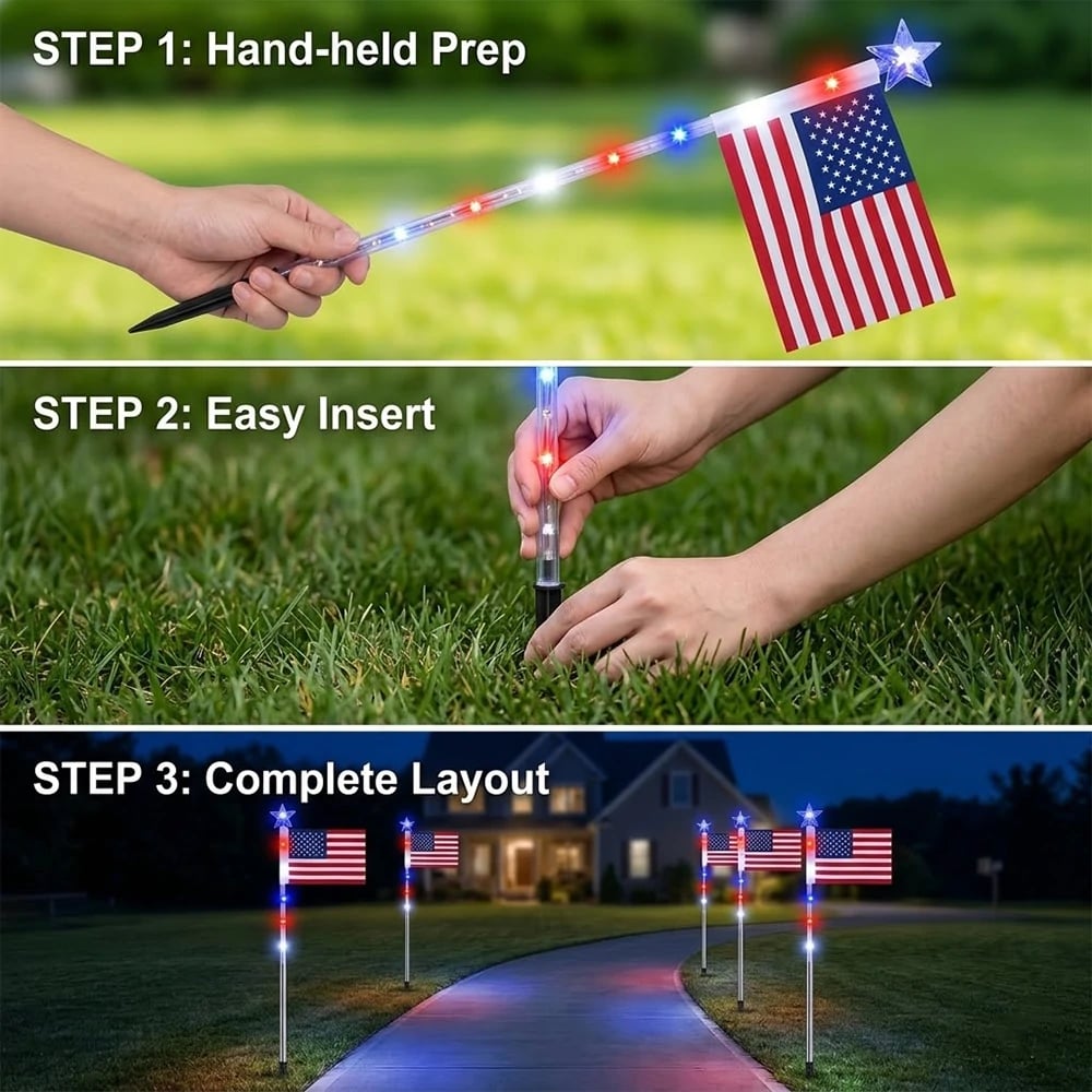 Solar American Flag Pathway Lights