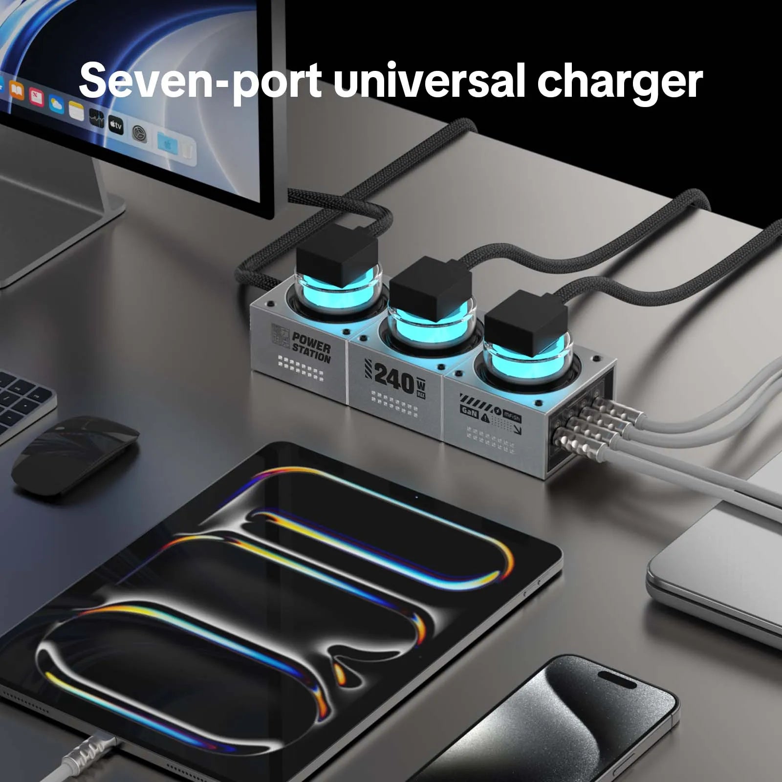 PowerForge 7-in-1 GaN Charging Hub (240W USB-C + AC Power)