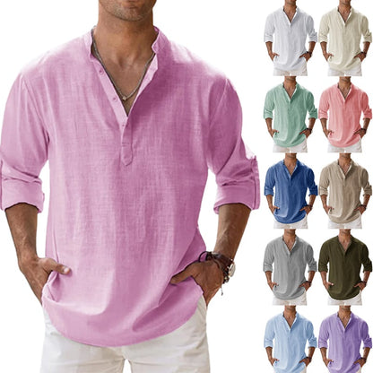 Long Sleeve Cotton Linen Men's Shirt
