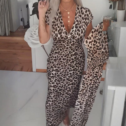 Leopard Dress with Blue Tears Necklace