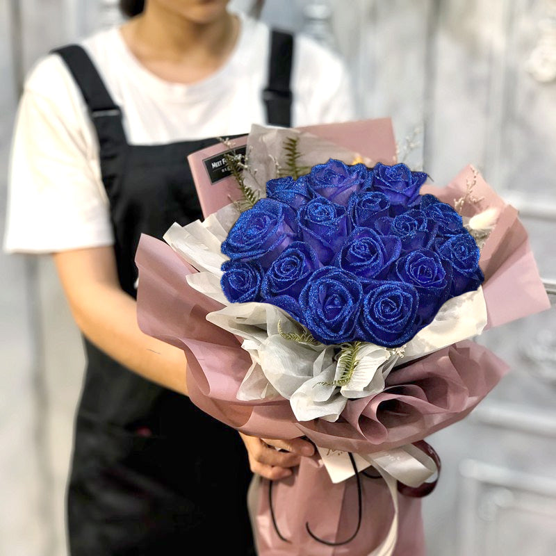 RoseGlow Glitter Artificial Rose Bouquet