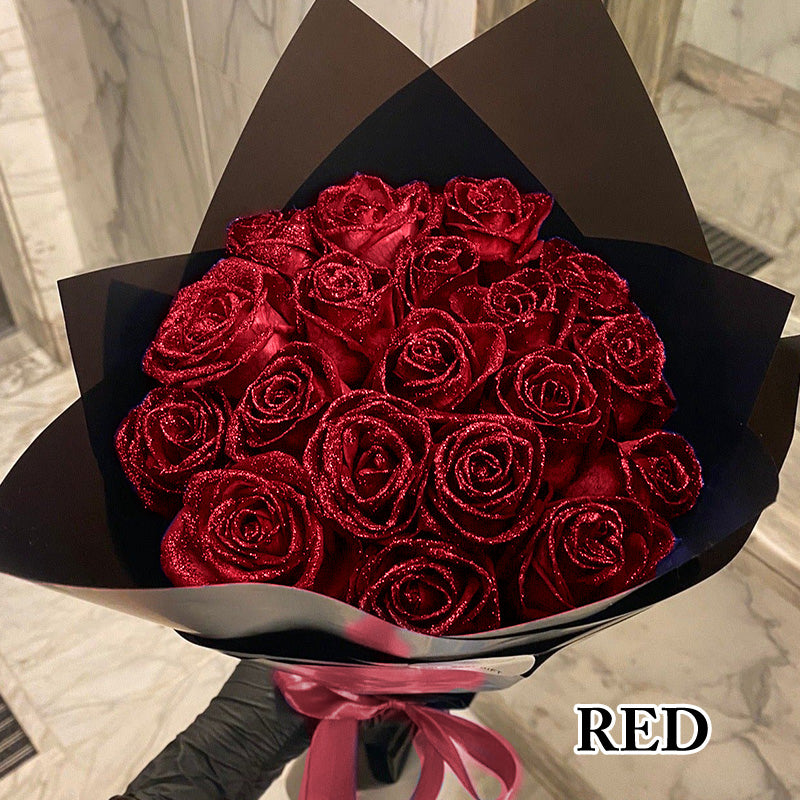RoseGlow Glitter Artificial Rose Bouquet