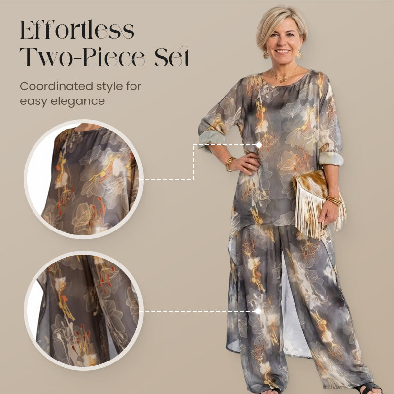 Floral Asymmetric Top & Pants Set