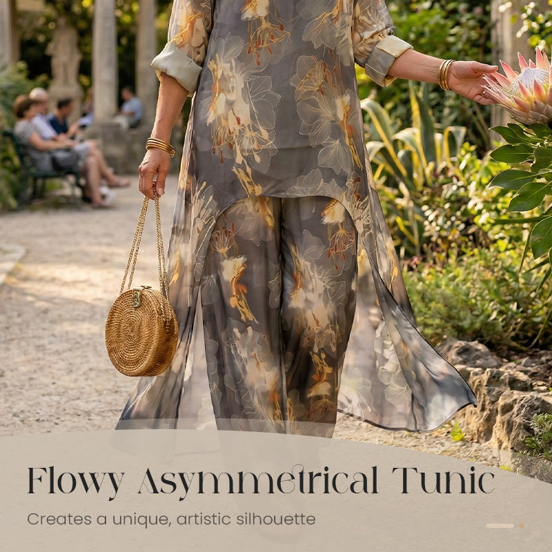 Floral Asymmetric Top & Pants Set