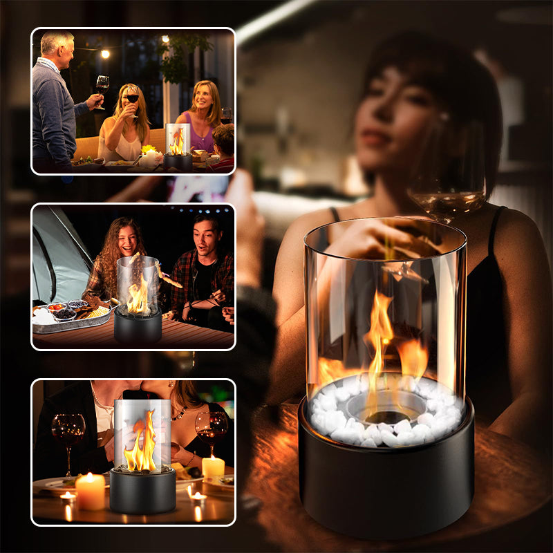Portable Glass & Metal Table Fireplace