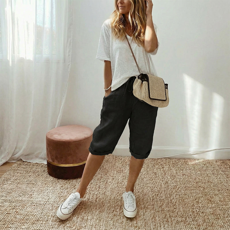 Women's Casual Cotton Linen Capris